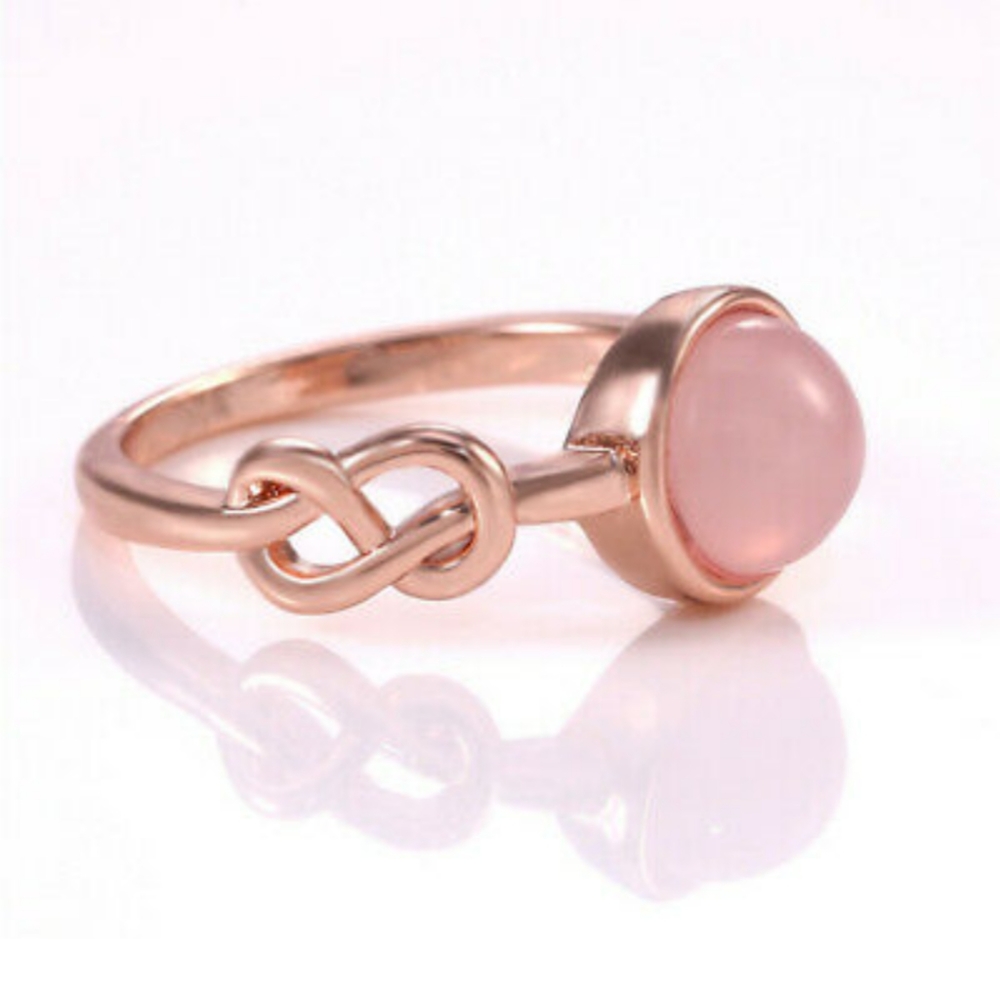 Rose Gold Delicate Habiscus Moonstone Infinity Knot Ring - Picture 4 of 5